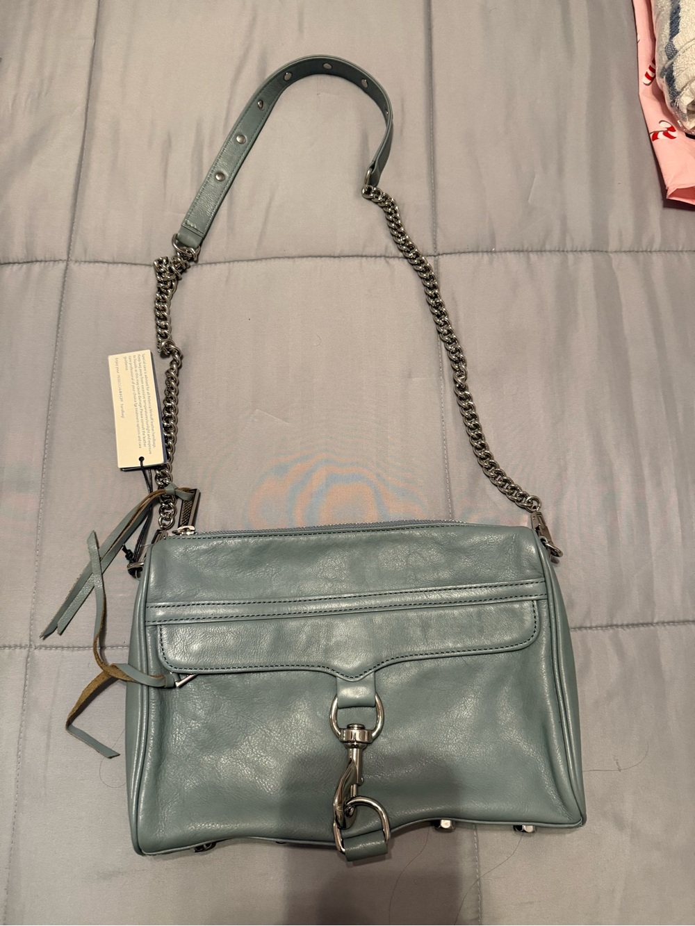 Rebecca Minkoff Leather Chain Strap Crossbody in Ash Grey
